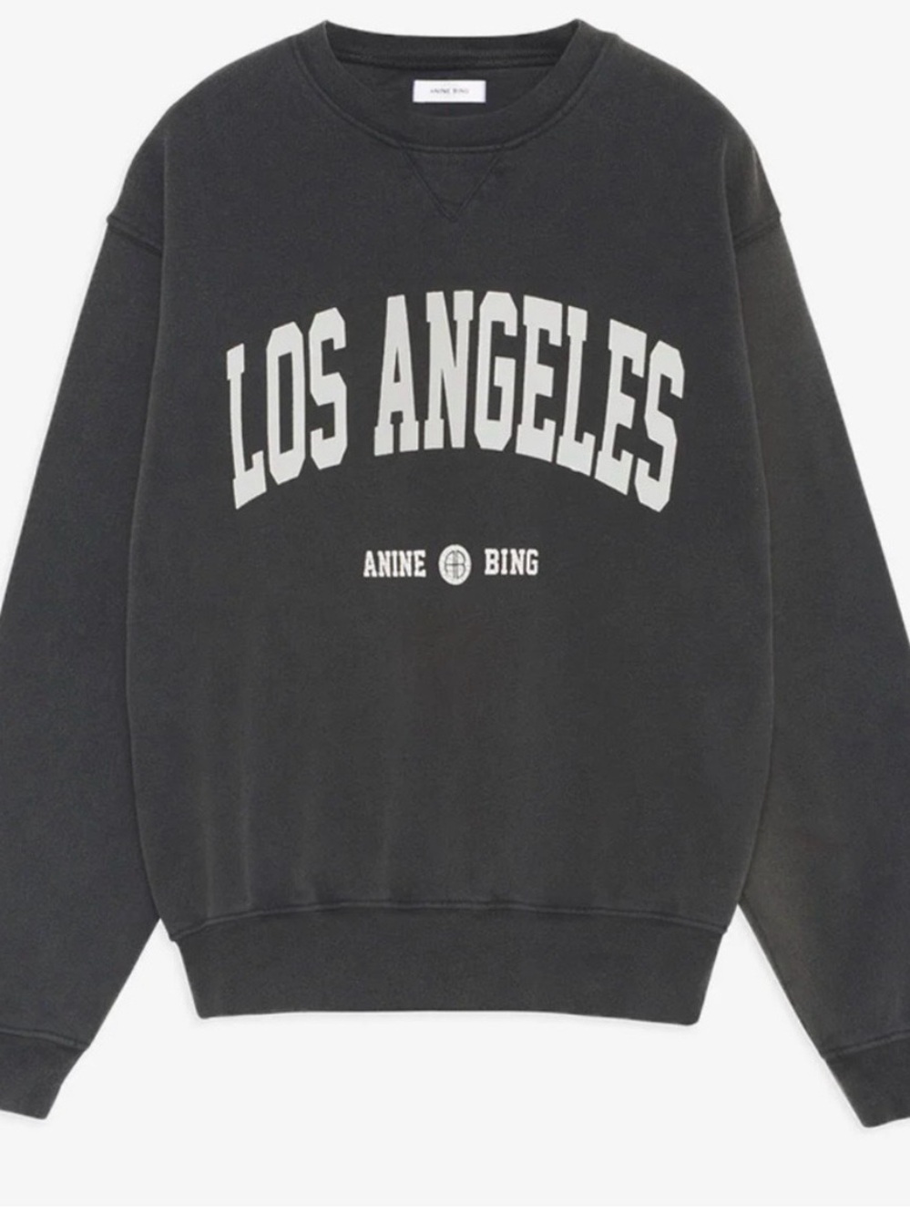 Anine Bing Black 'Los Angeles' Crewneck Sweatshirt with White Print